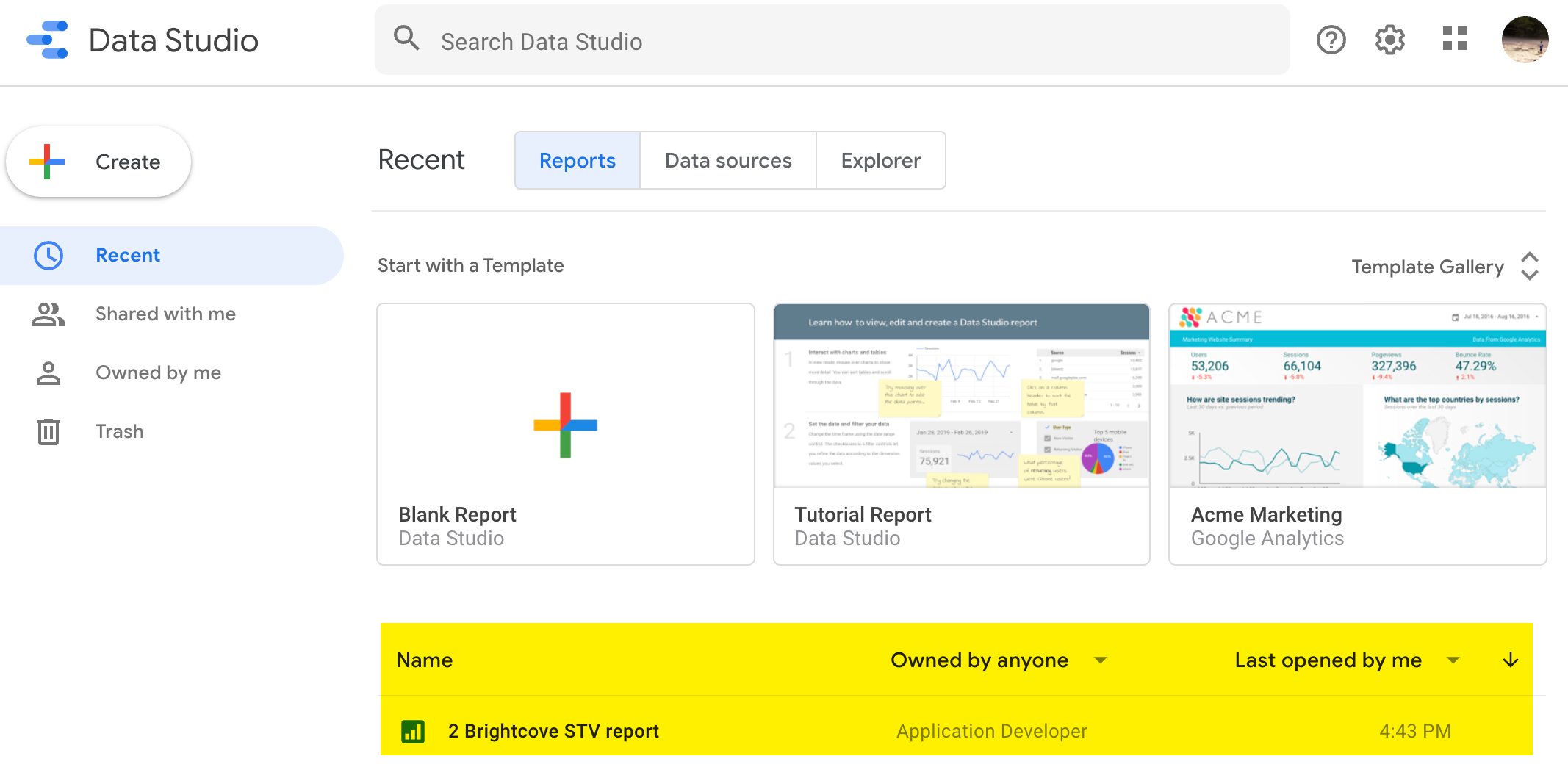 Data Studio-Landingpage